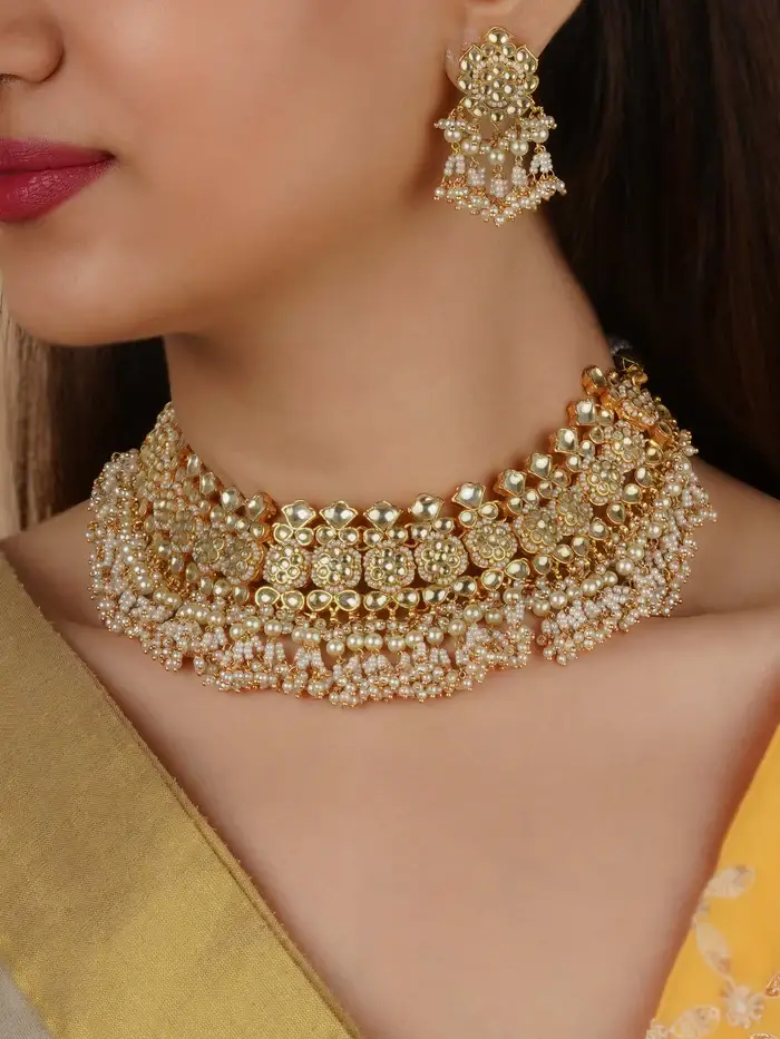 Gold-Plated Jadau Kundan Necklace Set : MS2045Y