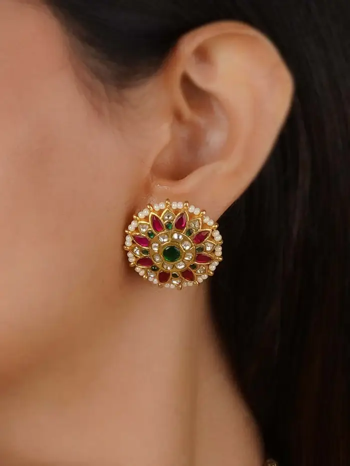 Multicolor Gold Plated Jadau Kundan Necklace Set : MS2150M