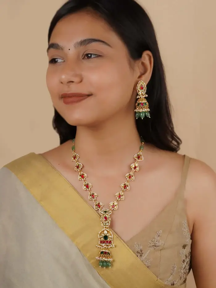 Multicolor Gold Plated Jadau Kundan Necklace Set - Ms2167M : MS2167M