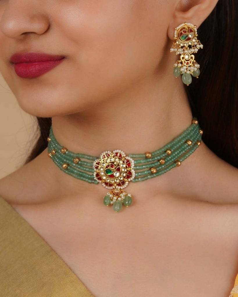 Multicolor Gold Plated Jadau Kundan Necklace Set : MS2169M