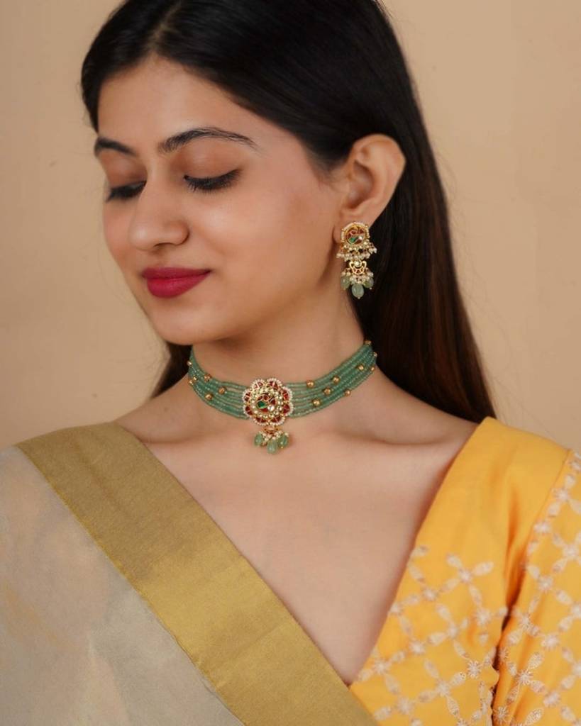 Multicolor Gold Plated Jadau Kundan Necklace Set : MS2169M