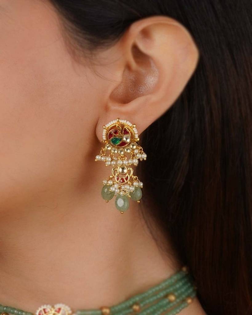 Multicolor Gold Plated Jadau Kundan Necklace Set : MS2169M