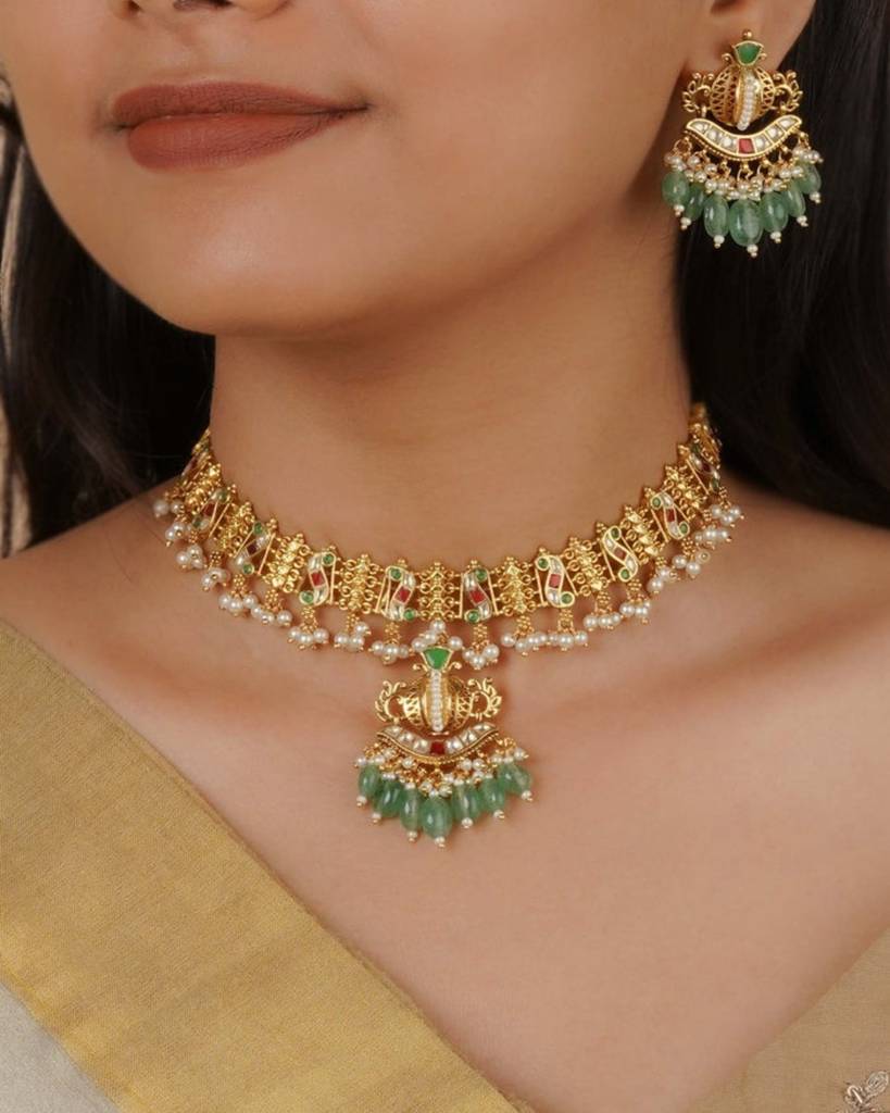 Multicolor Gold Plated Jadau Kundaan Necklace Set : MS2180M