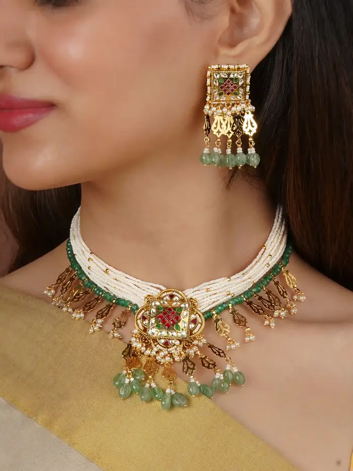 Multicolor Gold Plated Jadau Kundan Necklace Set - Ms2330M : MS2330M