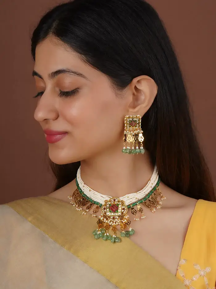 Multicolor Gold Plated Jadau Kundan Necklace Set - Ms2330M : MS2330M