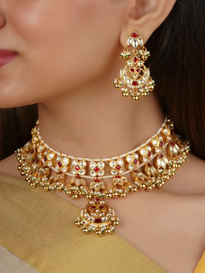 Red Color Gold Plated Jadau Kundan Necklace Set - Ms2332Yr : MS2332YR