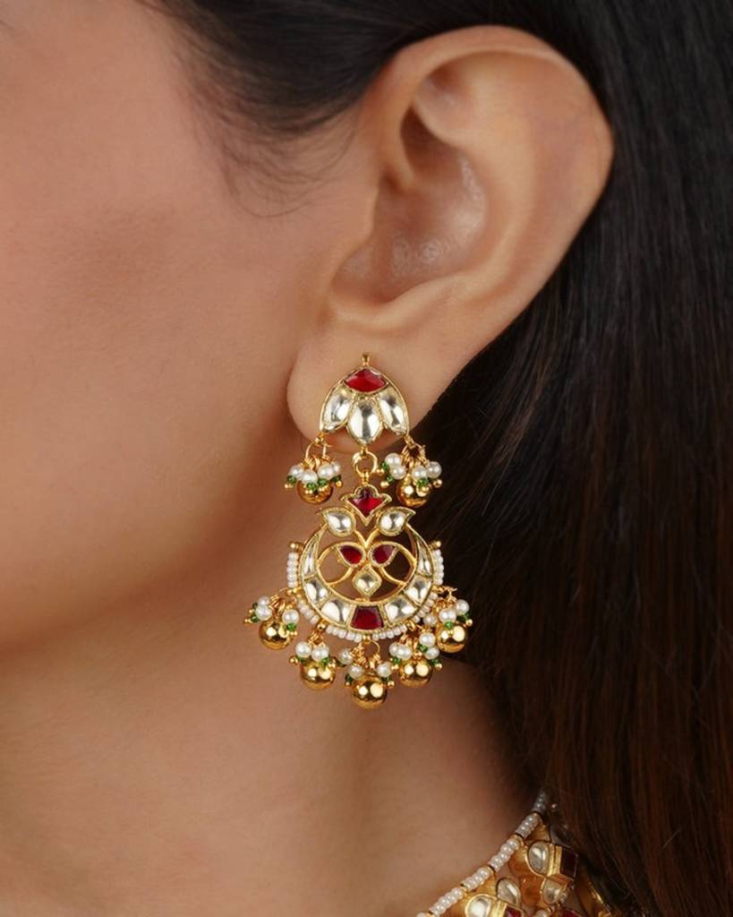 Red Color Gold Plated Jadau Kundan Necklace Set - Ms2332Yr : MS2332YR