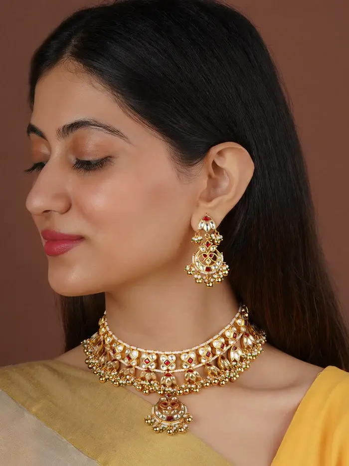 Red Color Gold Plated Jadau Kundan Necklace Set - Ms2332Yr : MS2332YR