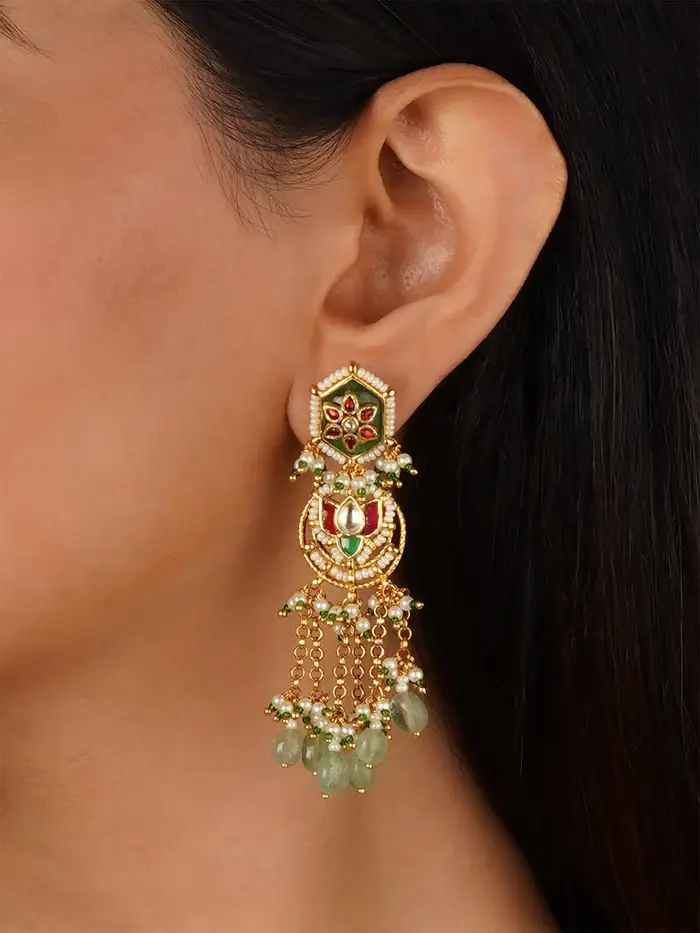 Multicolor Gold Plated Jadau Kundan Necklace Set - Ms2360M : MS2360M