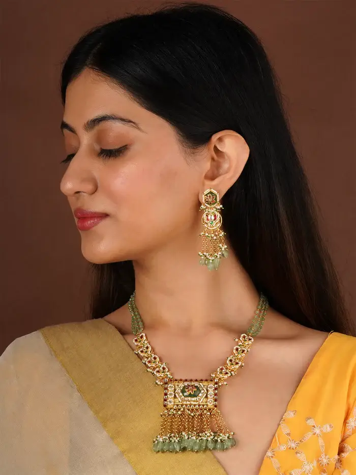 Multicolor Gold Plated Jadau Kundan Necklace Set - Ms2360M : MS2360M