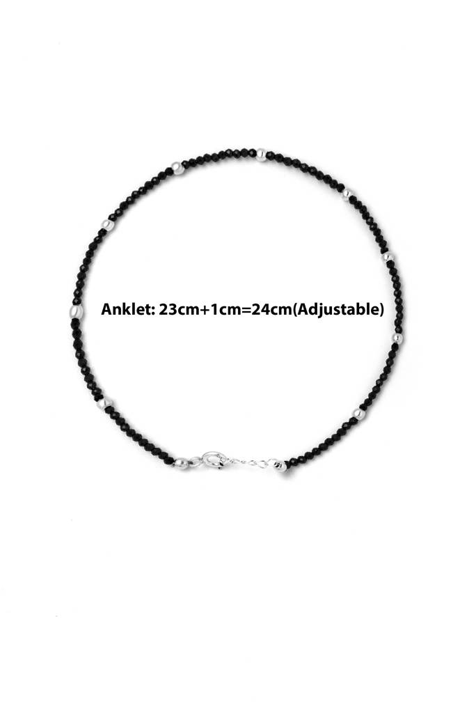 Silberry 925 Sterling Silver Minimal Black Beads Pair Of Anklets : MSA11