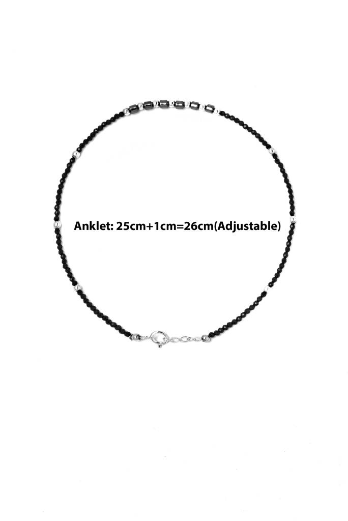 Silberry 925 Sterling Silver Gentle Black Beads Anklet : MSA13