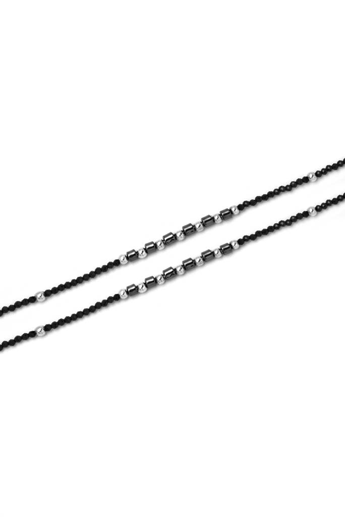 Silberry 925 Sterling Silver Gentle Black Beads Pair Of Anklets : MSA14