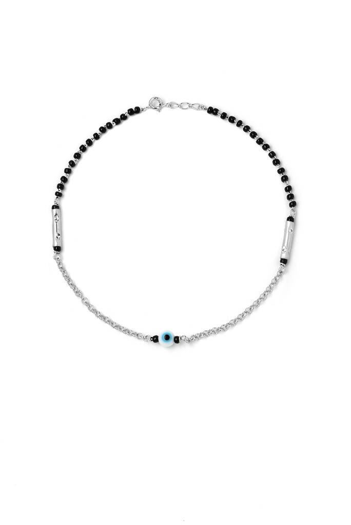 Silberry 925 Sterling Silver Ethereal Evil Eye Black Beads Anklet : MSA19