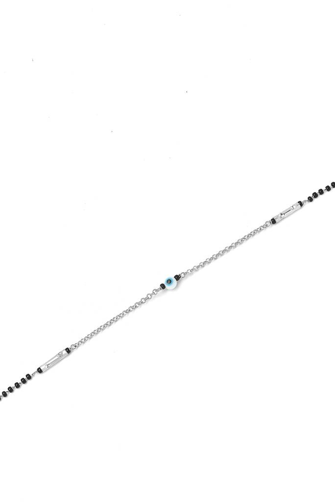 Silberry 925 Sterling Silver Ethereal Evil Eye Black Beads Anklet : MSA19