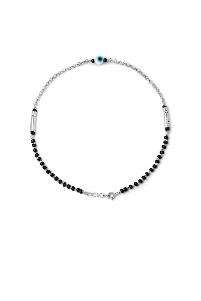 Silberry 925 Sterling Silver Ethereal Evil Eye Black Beads Anklet : MSA19