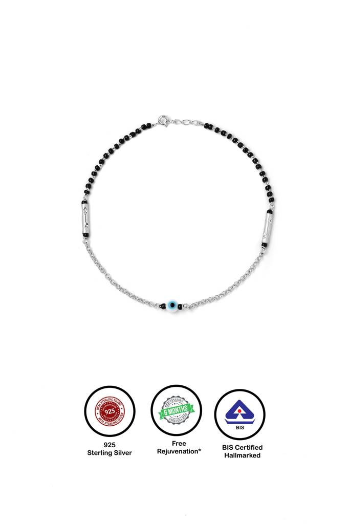 Silberry 925 Sterling Silver Ethereal Evil Eye Black Beads Anklet : MSA19