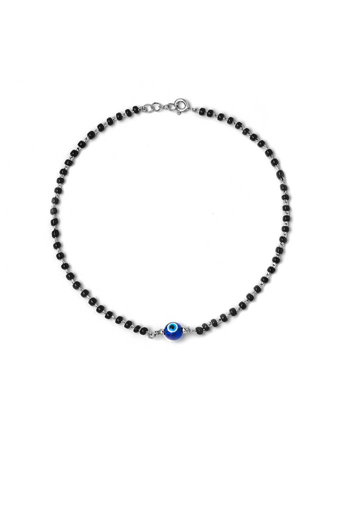 Silberry 925 Sterling Silver Holy Evil Eye Black Beads Anklets : MSA26