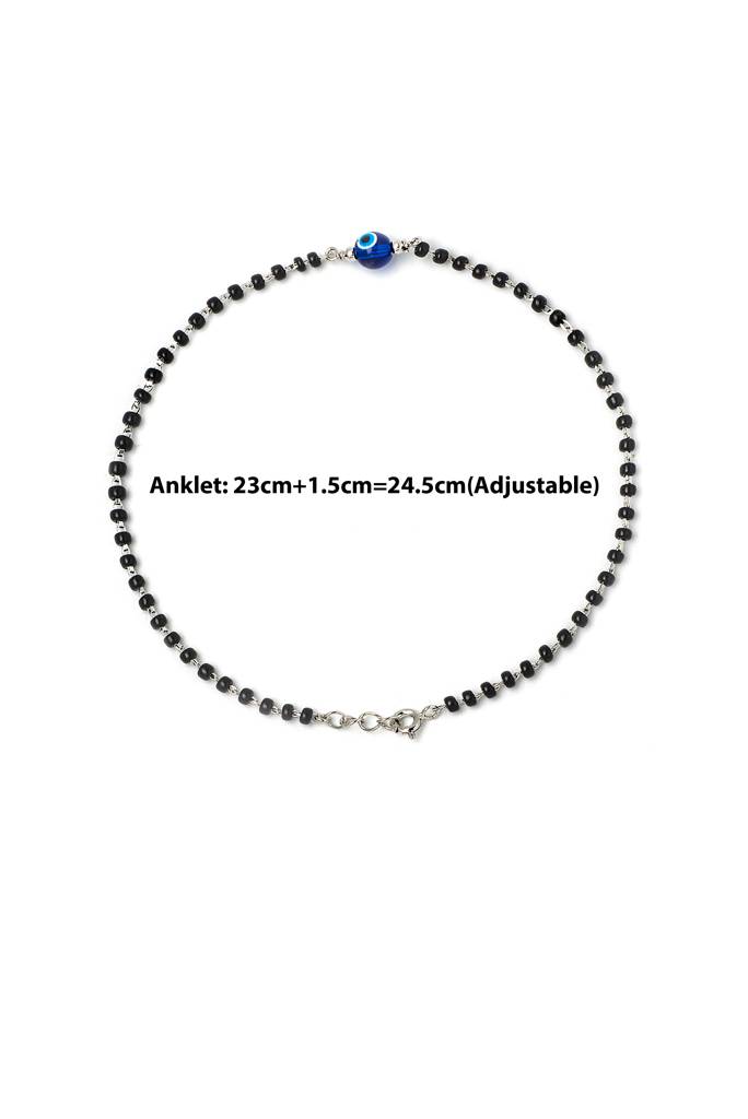 Silberry 925 Sterling Silver Holy Evil Eye Black Beads Anklets : MSA26