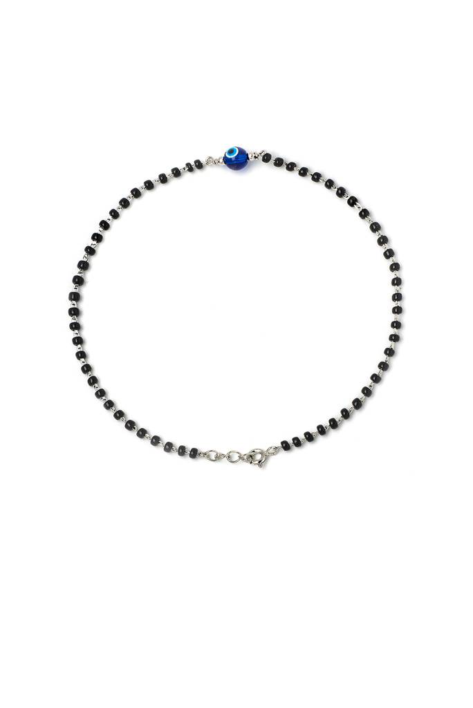 Silberry 925 Sterling Silver Holy Evil Eye Black Beads Anklets : MSA26