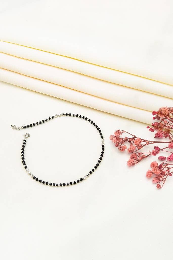 Silberry 925 Sterling Silver Dainty Black Beads Anklet : MSA28