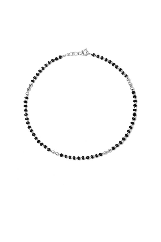 Silberry 925 Sterling Silver Dainty Black Beads Anklet : MSA28