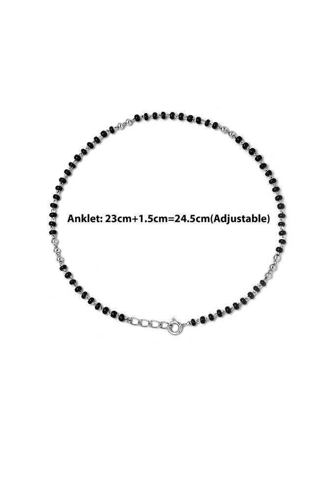 Silberry 925 Sterling Silver Dainty Black Beads Anklet : MSA28