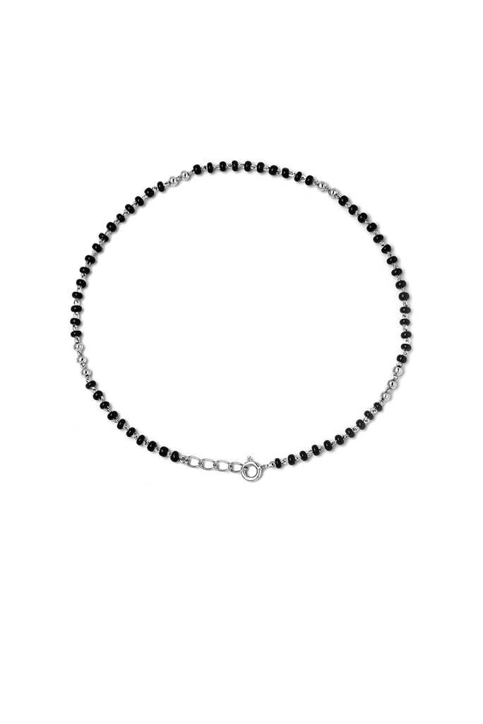 Silberry 925 Sterling Silver Dainty Black Beads Anklet : MSA28