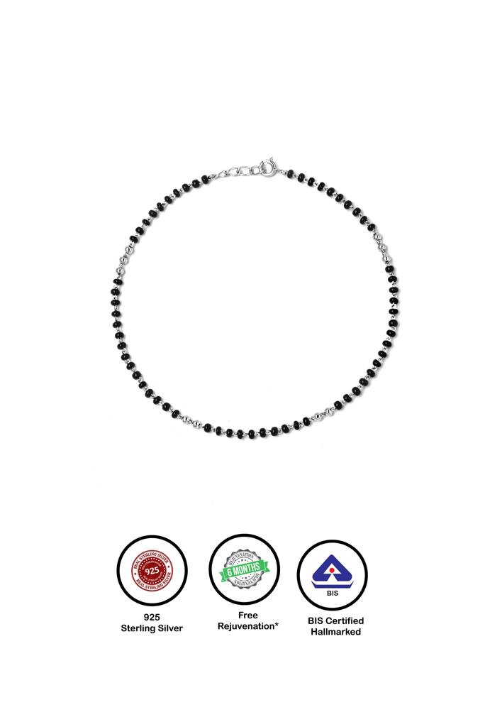 Silberry 925 Sterling Silver Dainty Black Beads Anklet : MSA28