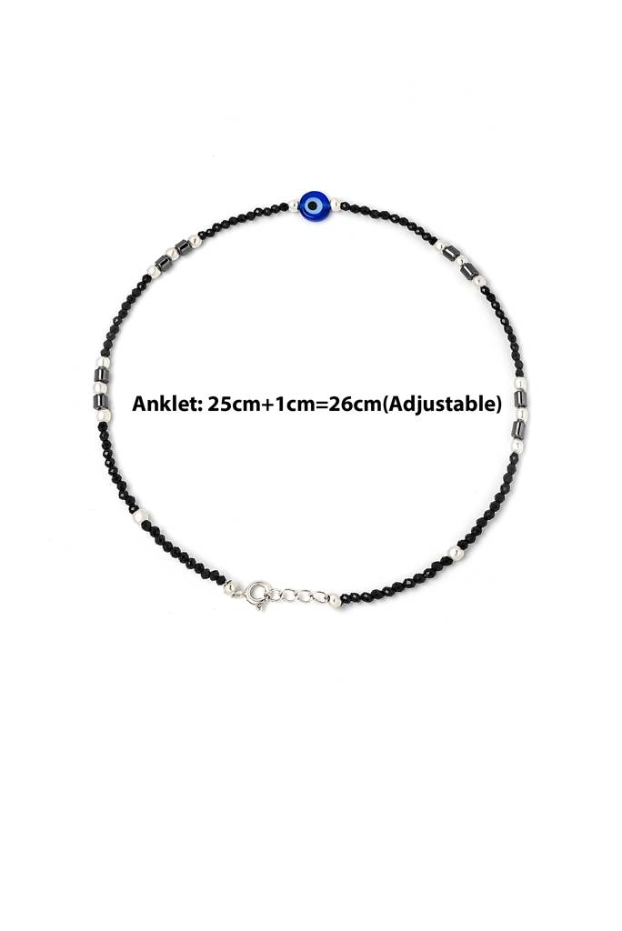 Silberry 925 Sterling Silver Divine Evil Eye Black Beads Pair Of Anklets : MSA7