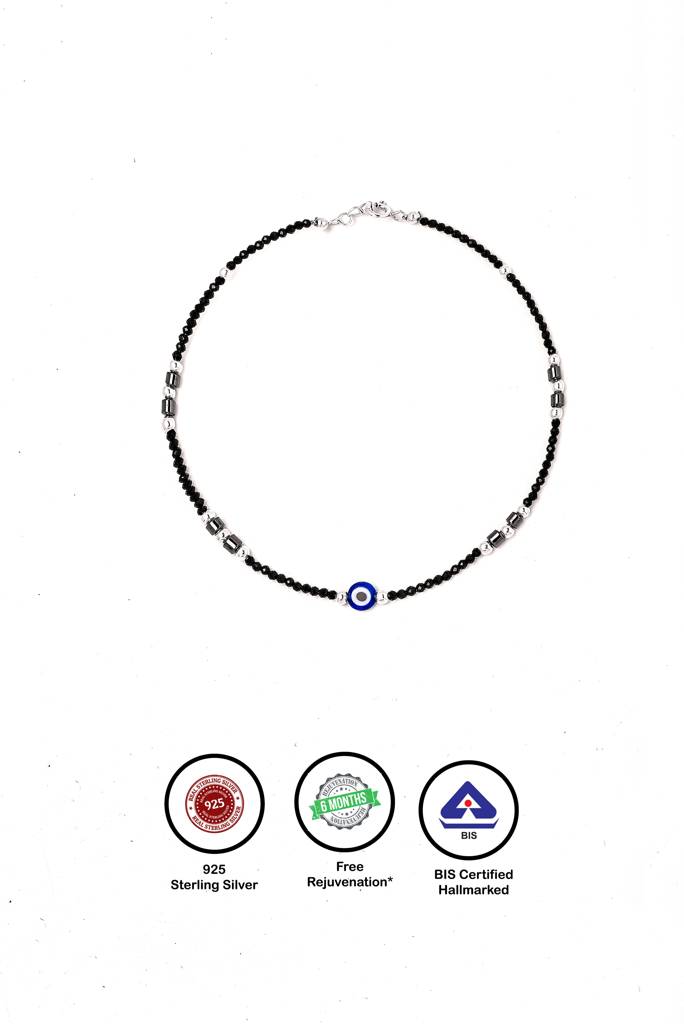 Silberry 925 Sterling Silver Divine Evil Eye Black Beads Pair Of Anklets : MSA7