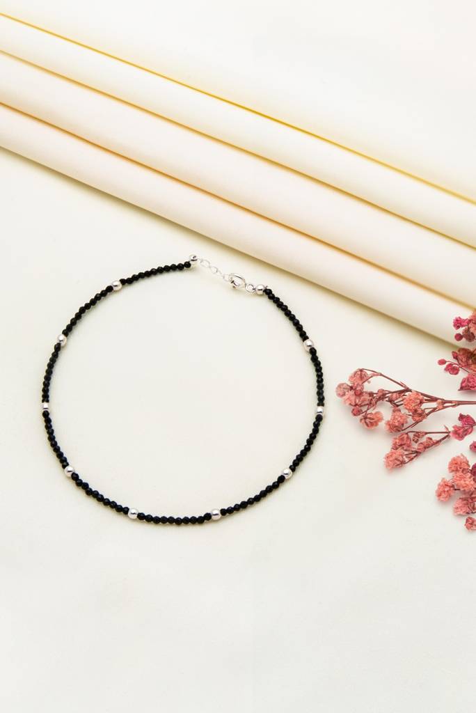 Silberry 925 Sterling Silver Minimal Black Beads Anklets : MSA9