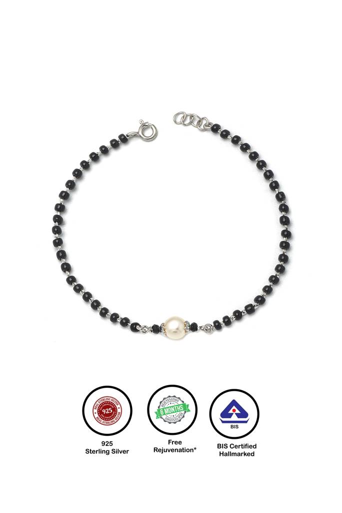 Silberry 925 Sterling Silver Fresh Pearl Mangalutra Bracelet : MSB3