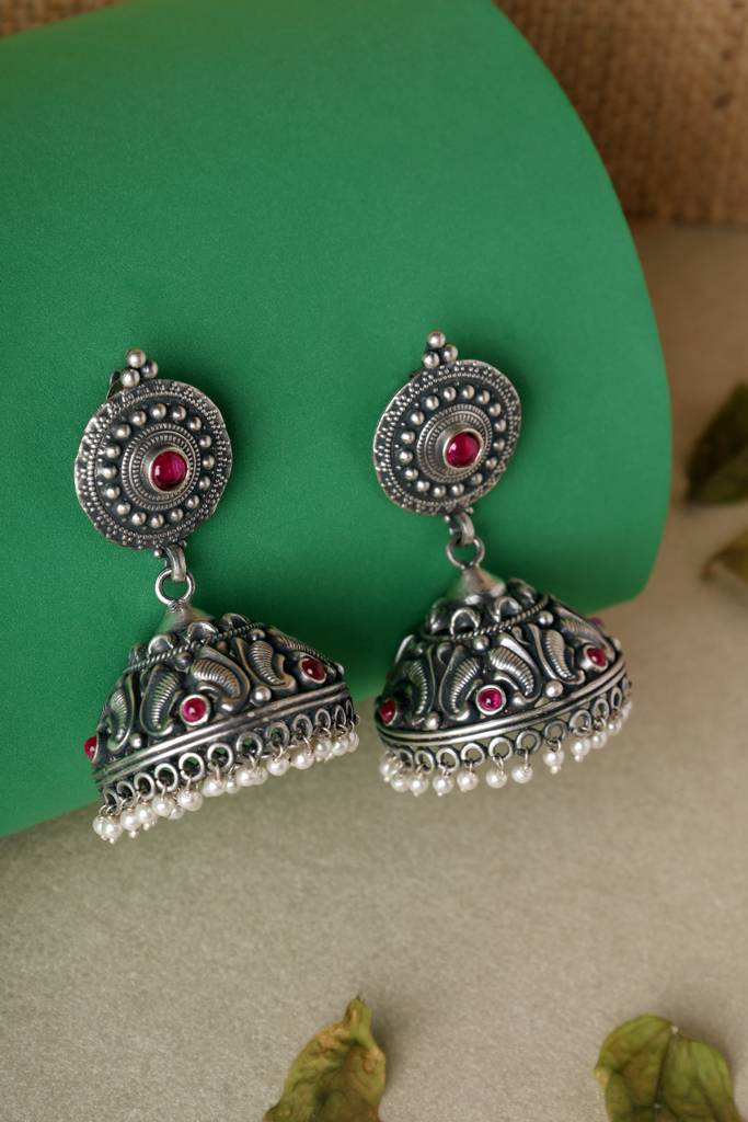 Pink Temple Kempstone Jhumka : MSEPKPR104