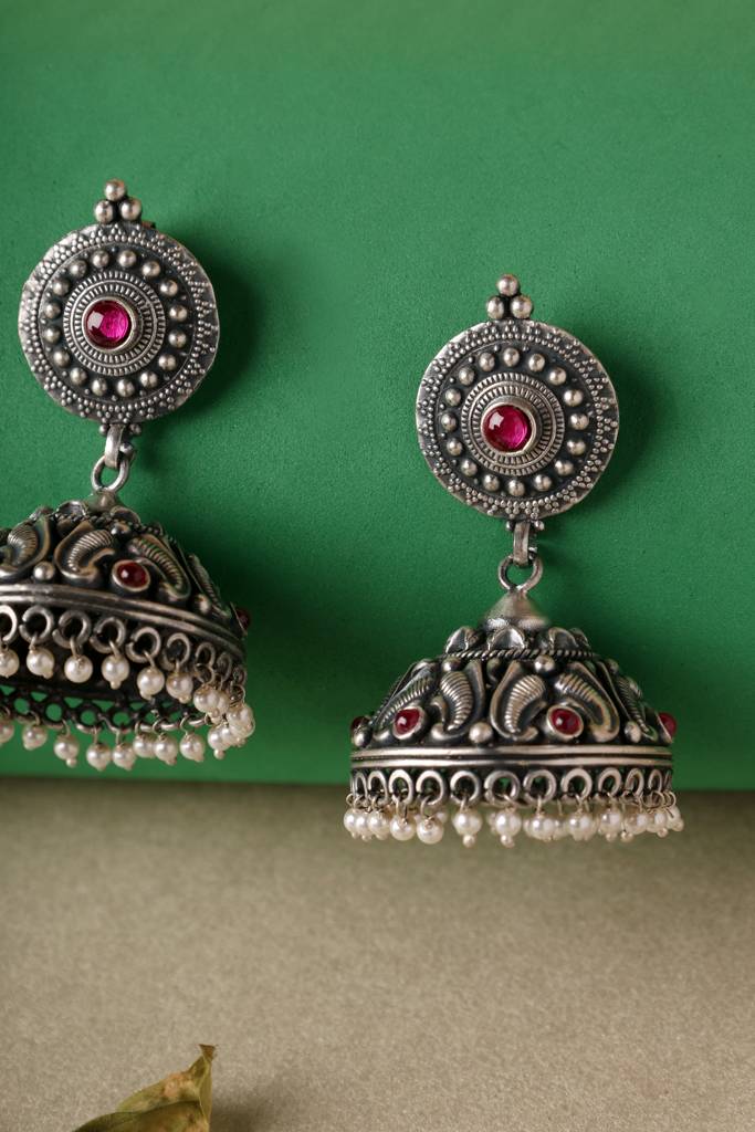 Pink Temple Kempstone Jhumka : MSEPKPR104