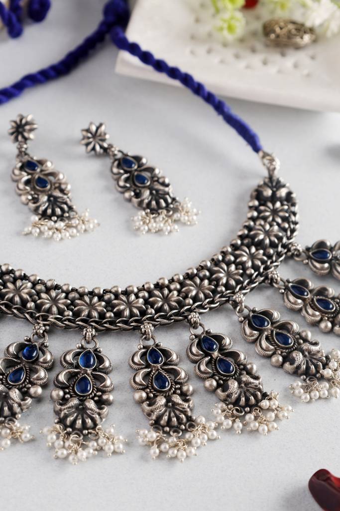 Blue Kempstone Silver Neckalce Set : MSEPKPR2
