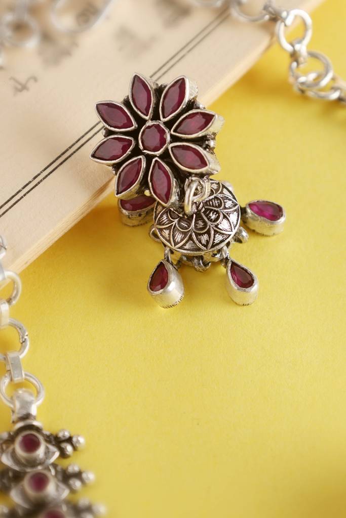 Ruby Drop Silver Short Necklace Set : MSEPKPR32