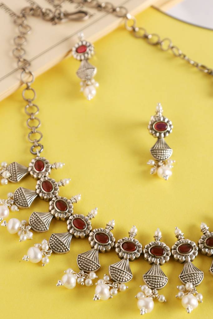 Onyx Shell Pearls Short Necklace Set : MSEPKPR33