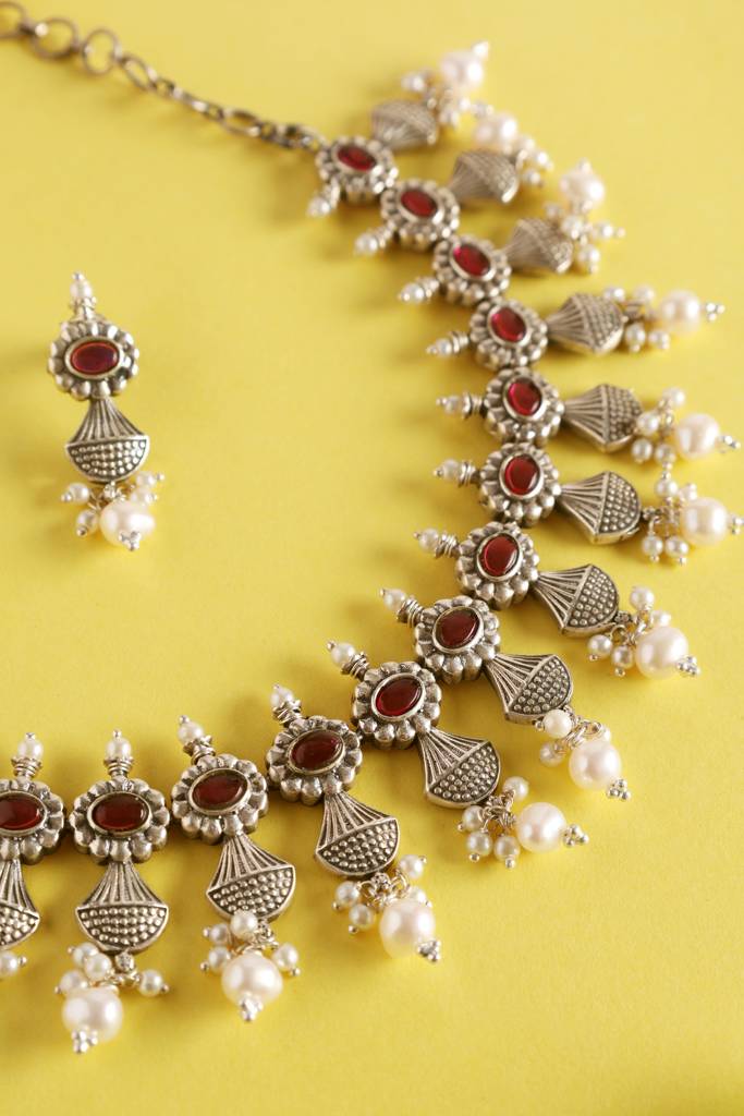 Onyx Shell Pearls Short Necklace Set : MSEPKPR33