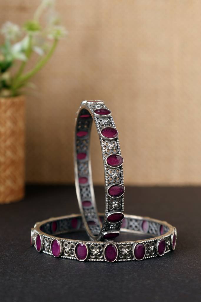 Onyx Silver Temple Bangles : MSEPKPR57