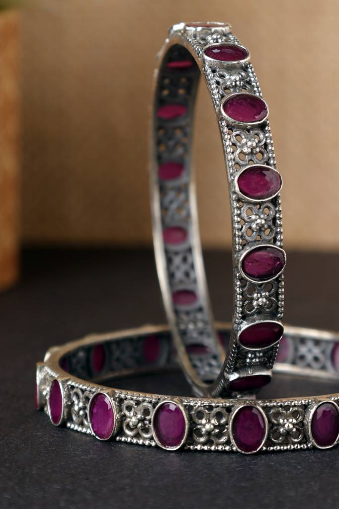 Onyx Silver Temple Bangles : MSEPKPR57