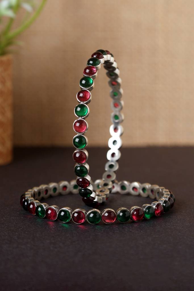 Onyx-Silver Temple Bangles : MSEPKPR59