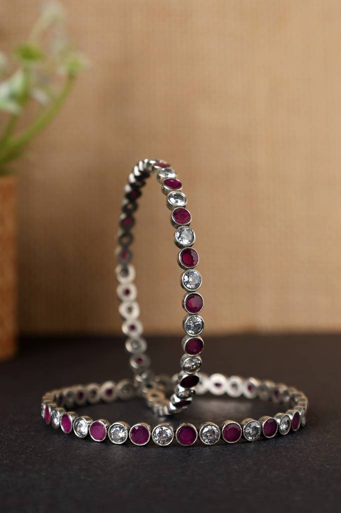 Red White Cz Temple Bangles : MSEPKPR60