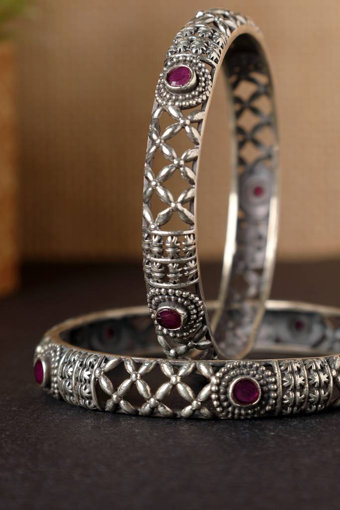 Temple Red Silver Bangles : MSEPKPR68