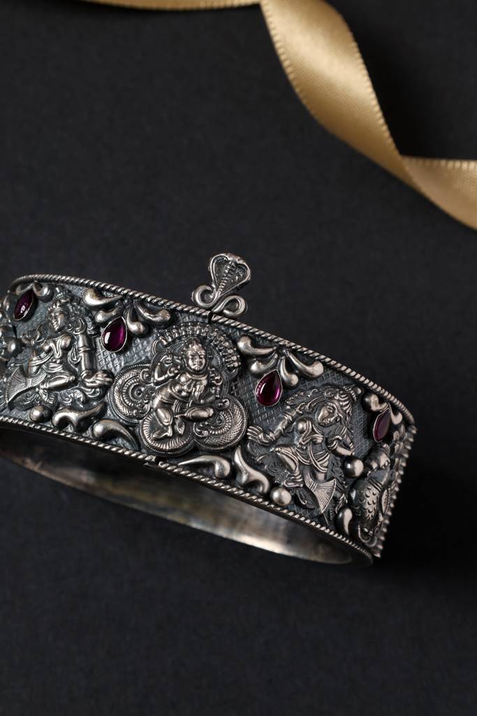 Temple Nakshi Silver Kada : MSEPKPR76