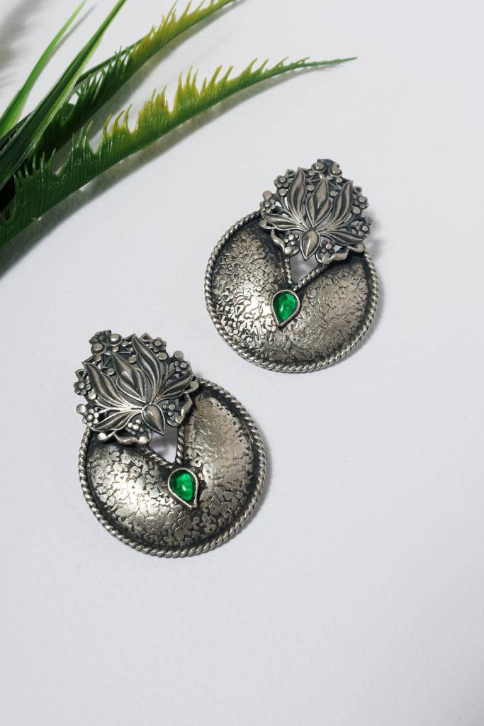 Green Kempstone Lotus Earrings : MSEPKPR86