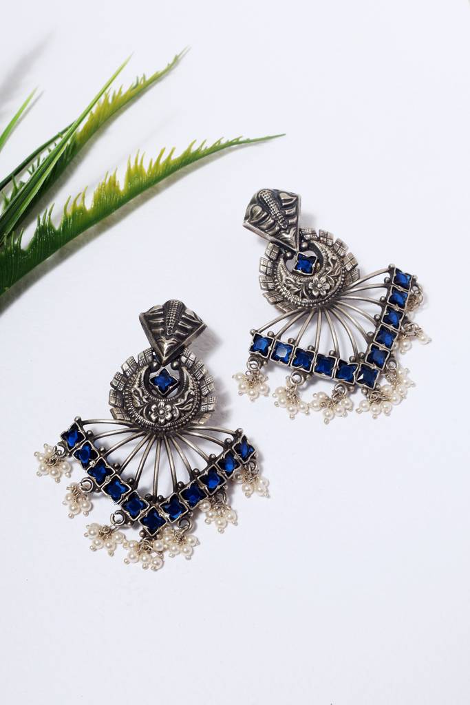 Blue Onyx Silver Pearl Earrings : MSEPKPR87