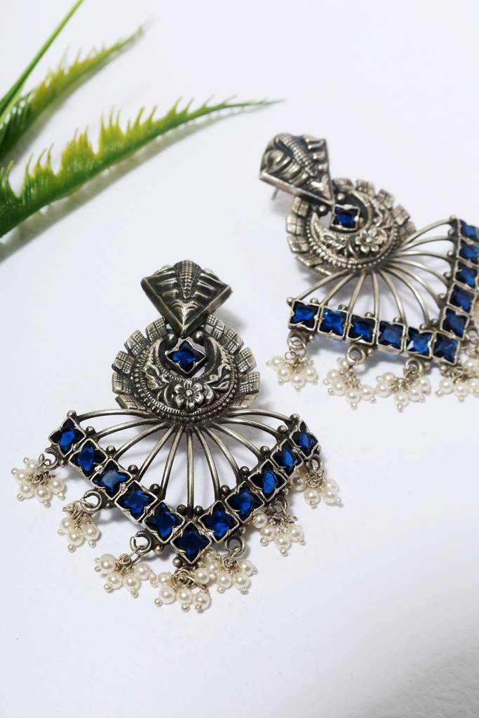 Blue Onyx Silver Pearl Earrings : MSEPKPR87