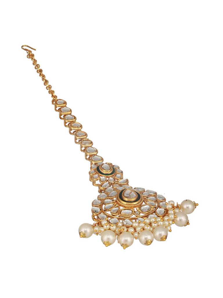 Gold-Plated Kundan Studded Maang Tikka Head Jewellery : MTK-JS24-11075