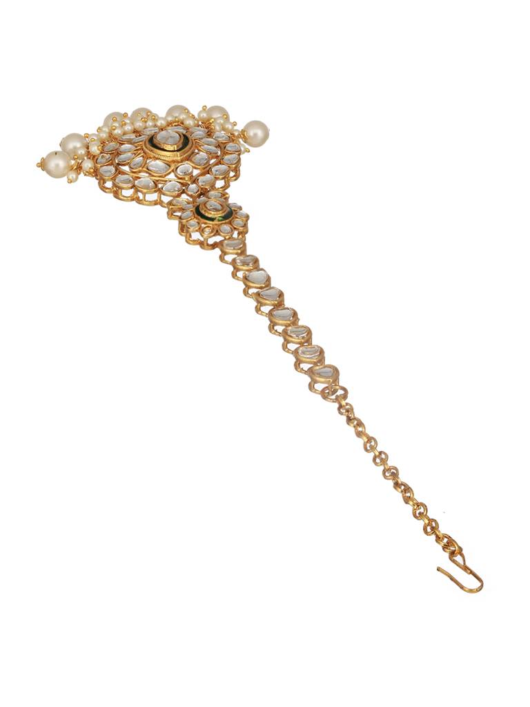 Gold-Plated Kundan Studded Maang Tikka Head Jewellery : MTK-JS24-11075